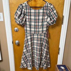 Ivy City Co Molly Plaid Dress in Green and Cream